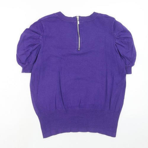 Debenhams Womens Purple Scoop Neck Cotton Pullover Jumper Size 12 Zip