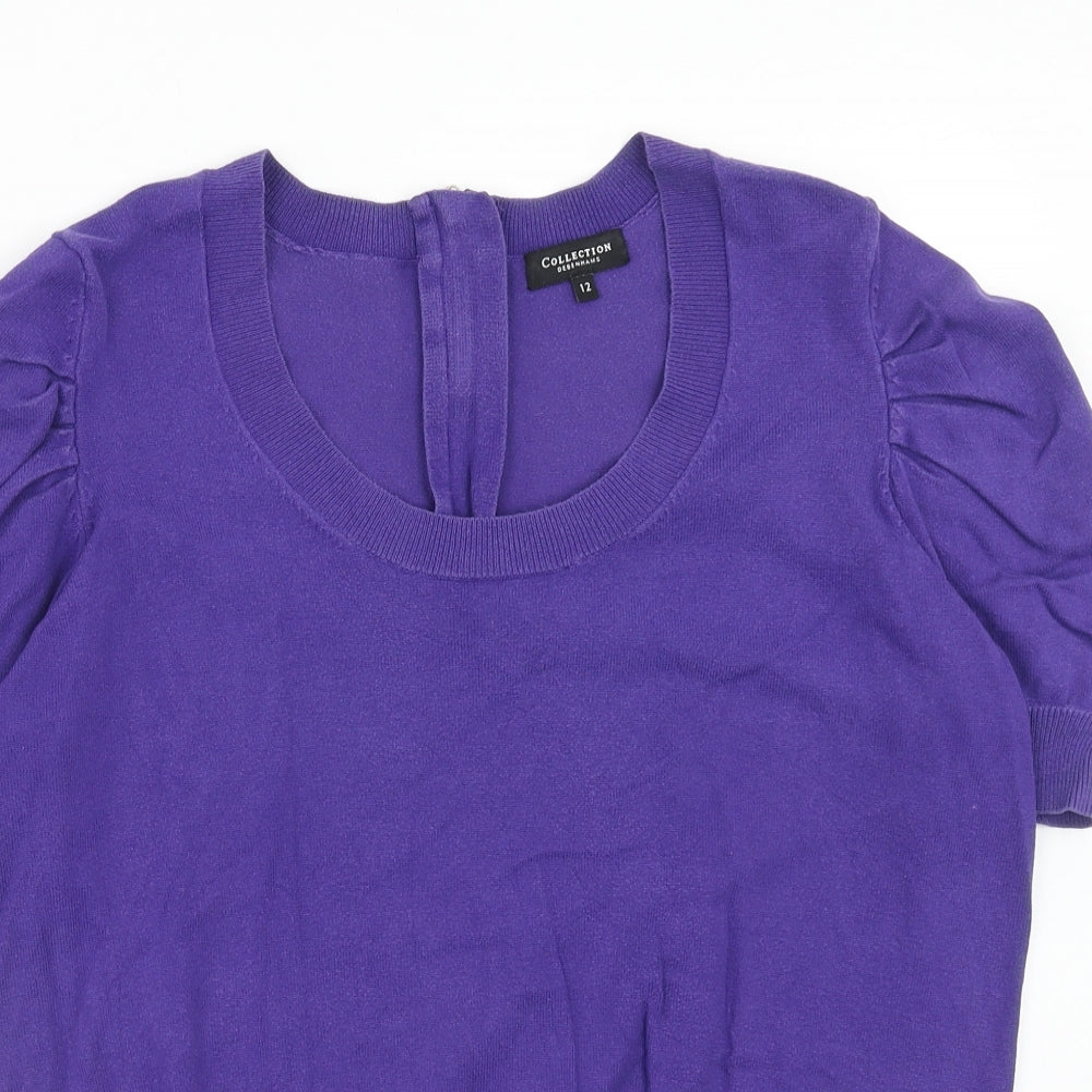 Debenhams Womens Purple Scoop Neck Cotton Pullover Jumper Size 12 Zip