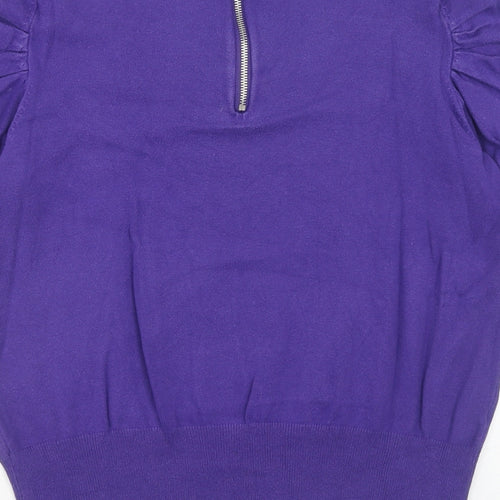 Debenhams Womens Purple Scoop Neck Cotton Pullover Jumper Size 12 Zip