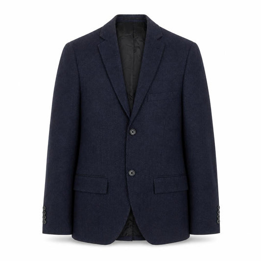 Front view of Topman men’s blue polyester jacket suit jacket, size 34, regular