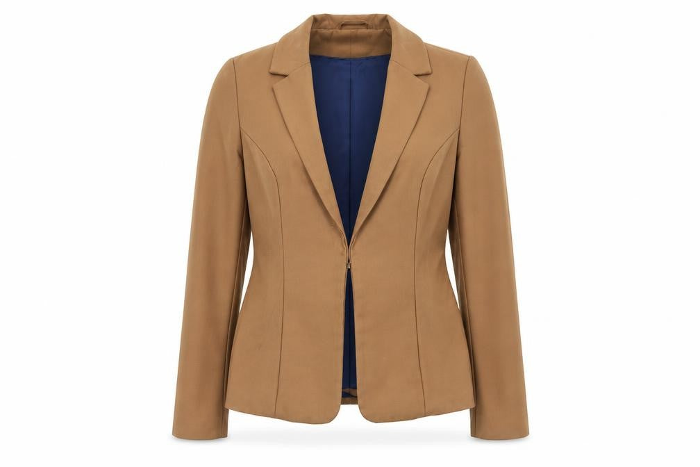 Front view of H&M women’s brown cotton jacket blazer, size UK 6