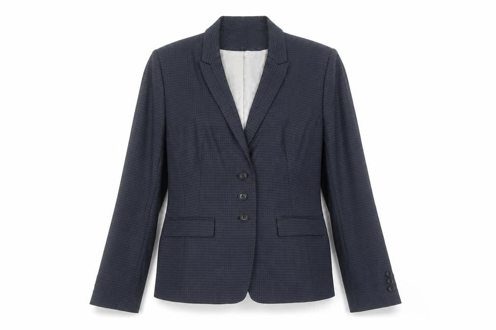 Front view of Next women’s blue polyester jacket suit jacket, size UK 12