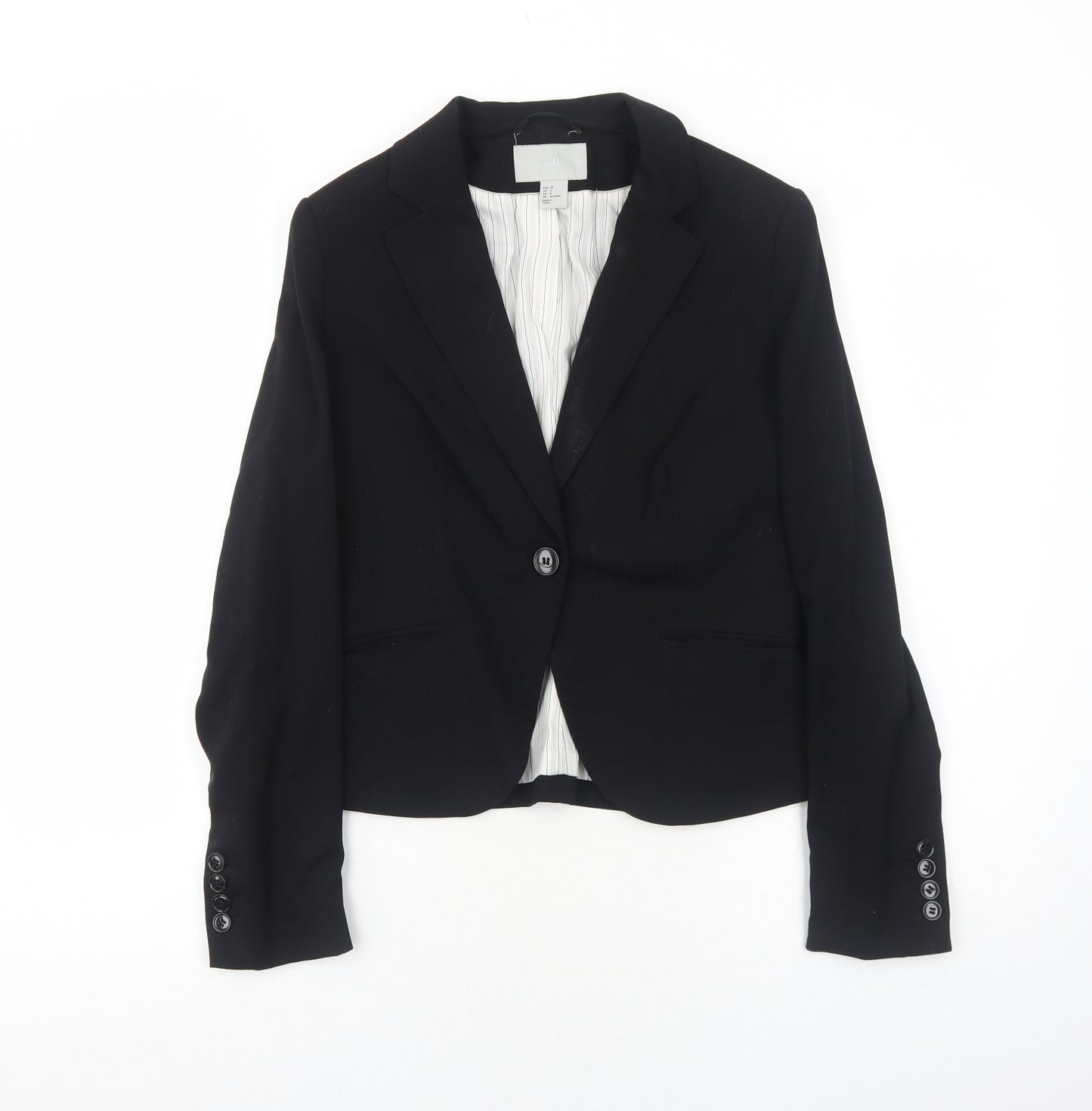 H&M Womens Black Polyester Jacket Blazer Size 10