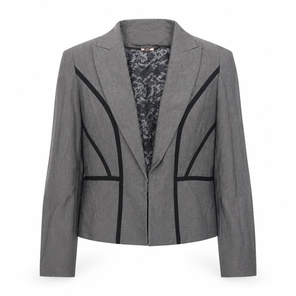 Front view of Marks & Spencer women’s grey polyester jacket blazer, size UK 12