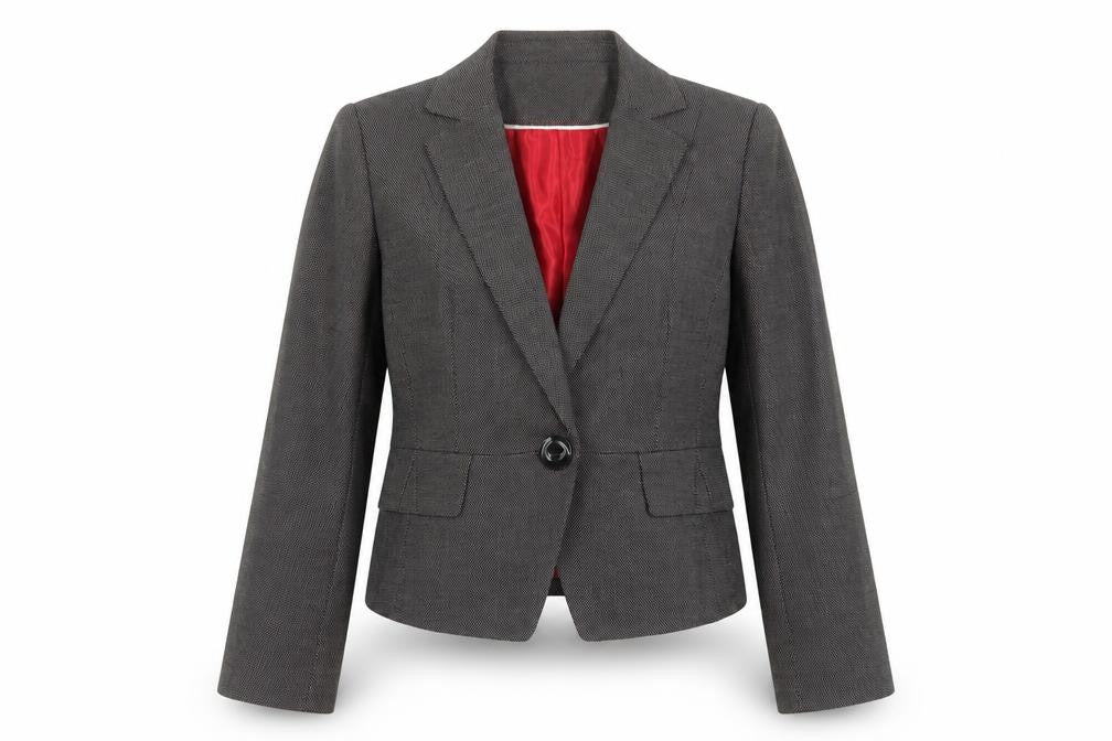 Front view of Marks & Spencer women’s grey polyester jacket suit jacket, size UK 10