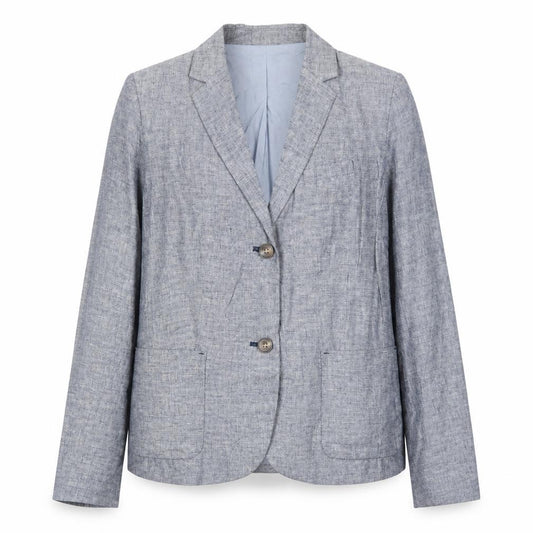 Front view of Gap women’s blue linen jacket blazer, size UK 8