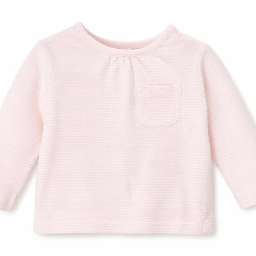 NEXT Girls Pink Striped Cotton Pullover T-Shirt Size 3-6 Months Boat Neck Button