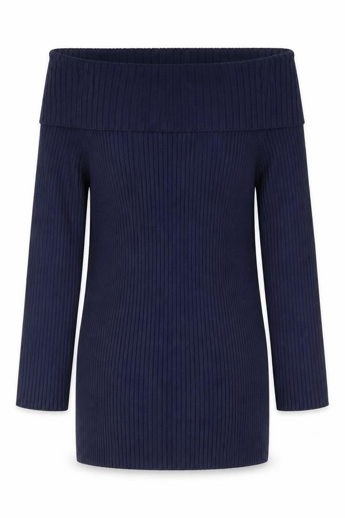 Front view of Verve Ami women’s blue boat neck viscose jumper, size M