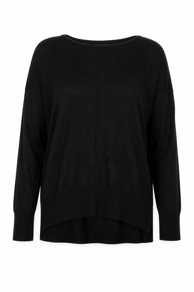 Front view of Atmosphere women’s black round neck viscose jumper, size UK 8
