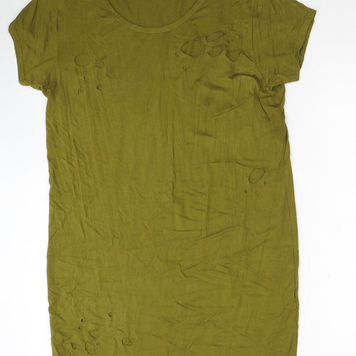 Look Of The Day Womens Green Viscose Shift Size 12 Scoop Neck Pullover - Hole Detail