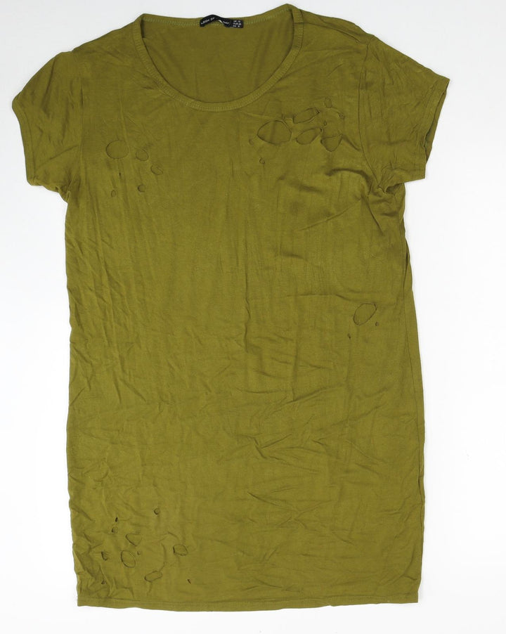 Look Of The Day Womens Green Viscose Shift Size 12 Scoop Neck Pullover - Hole Detail