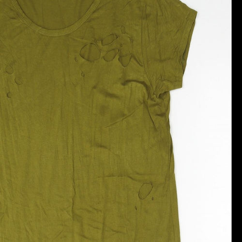 Look Of The Day Womens Green Viscose Shift Size 12 Scoop Neck Pullover - Hole Detail