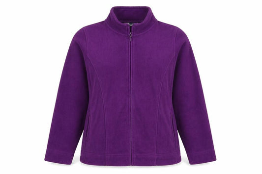 Front view of EWM women’s purple jacket, size UK 10, zip -, size UK 10-12