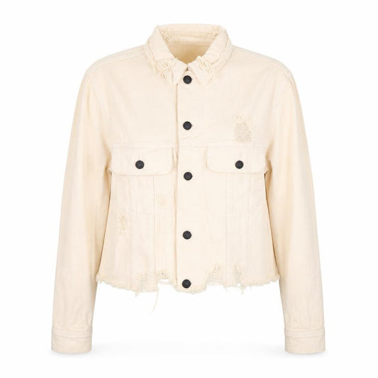 Front view of Signature 8 women’s beige jacket, size S, button