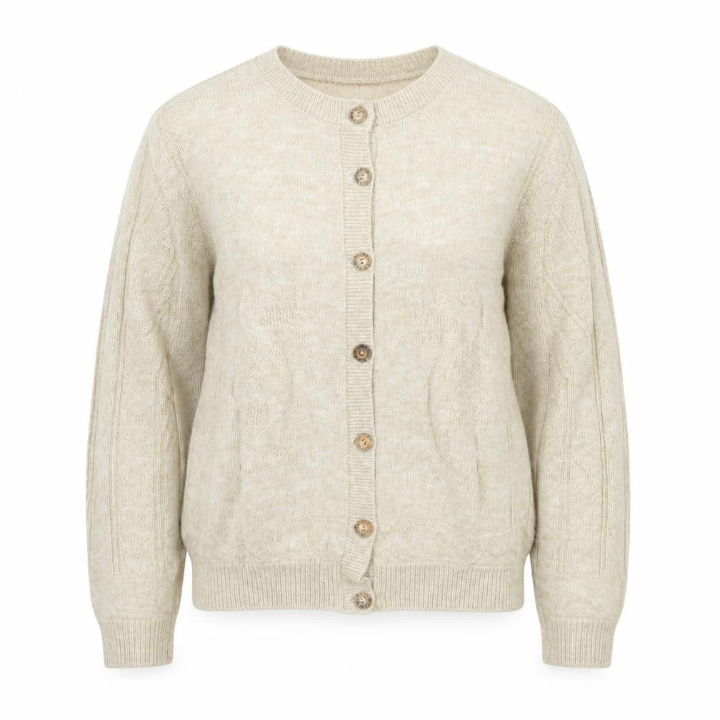 Glenbarr Womens Beige Round Neck Polyester Cardigan Jumper Size S - Size S-M