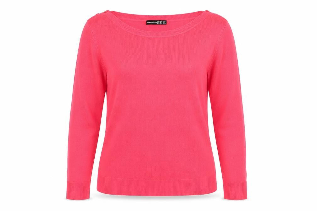 Front view of Atmosphere women’s pink boat neck acrylic jumper, size UK 10
