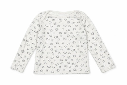 Front view of F&F Baby White Geometric Cotton Pullover T-Shirt, size 12-18, Months Boat Neck Pullover - Cute Animals Print