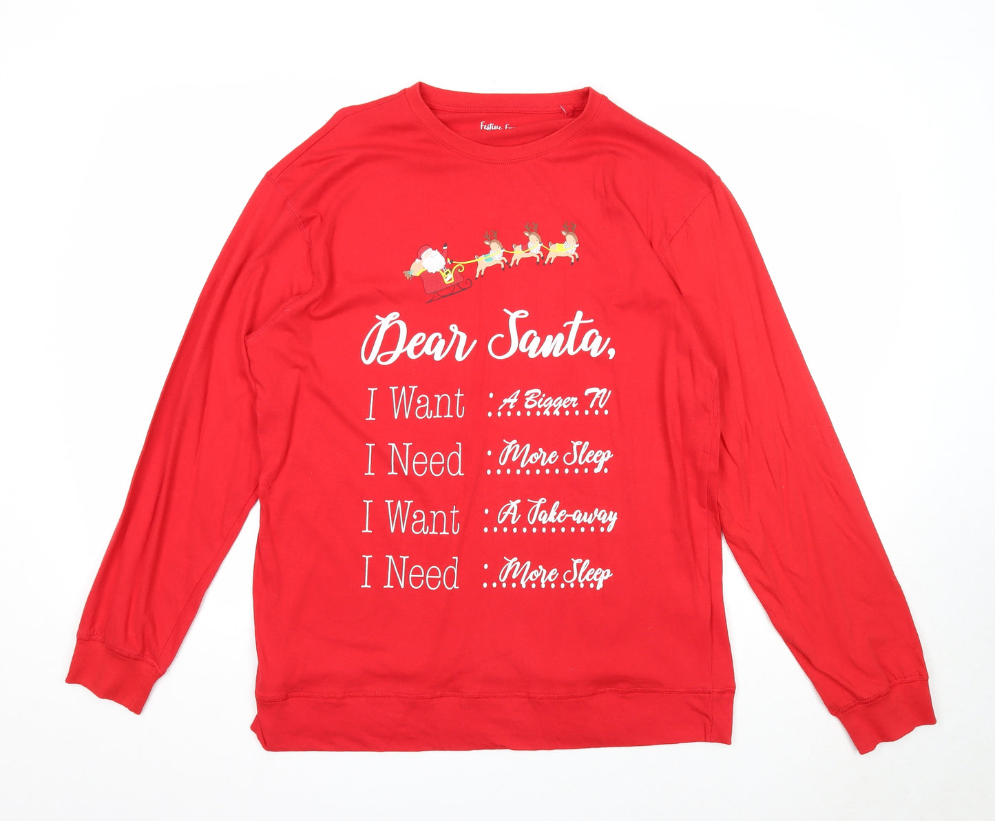 Festive Fun Mens Red Cotton Pullover Sweatshirt Size M - Dear Santa....