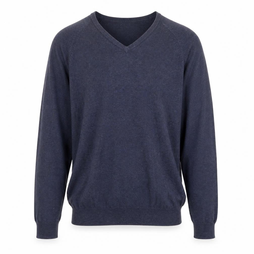 Loxley Mens Blue V-Neck Cotton Pullover Jumper Size M Long Sleeve
