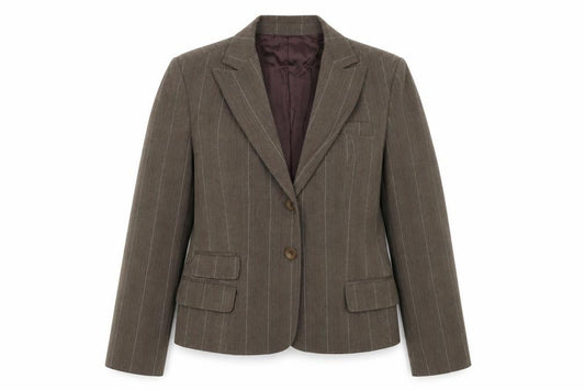 Front view of Rebecca Blu women’s green striped jacket blazer, size XL, button