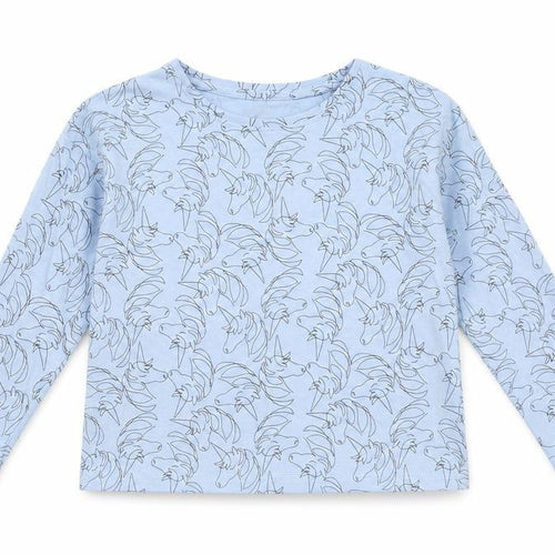 TU Girls Blue Geometric 100% Cotton Basic T-Shirt Size 6 Years Round Neck Pullover - Unicorn