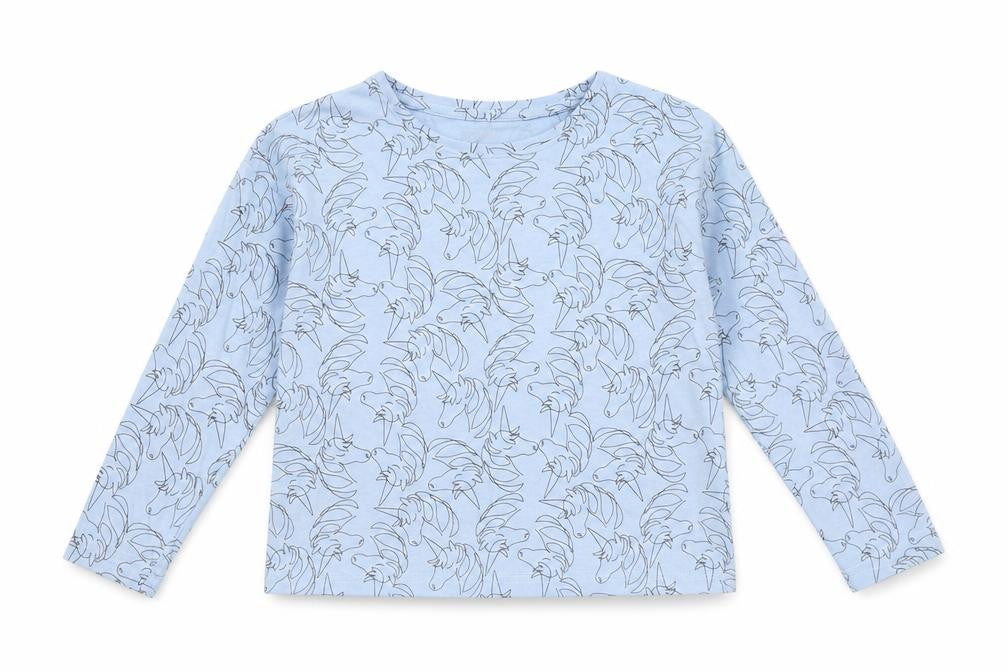 TU Girls Blue Geometric 100% Cotton Basic T-Shirt Size 6 Years Round Neck Pullover - Unicorn
