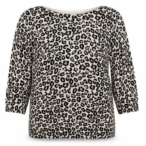 Wallis Womens Beige Round Neck Animal Print Cotton Pullover Jumper Size 6 - Leopard print