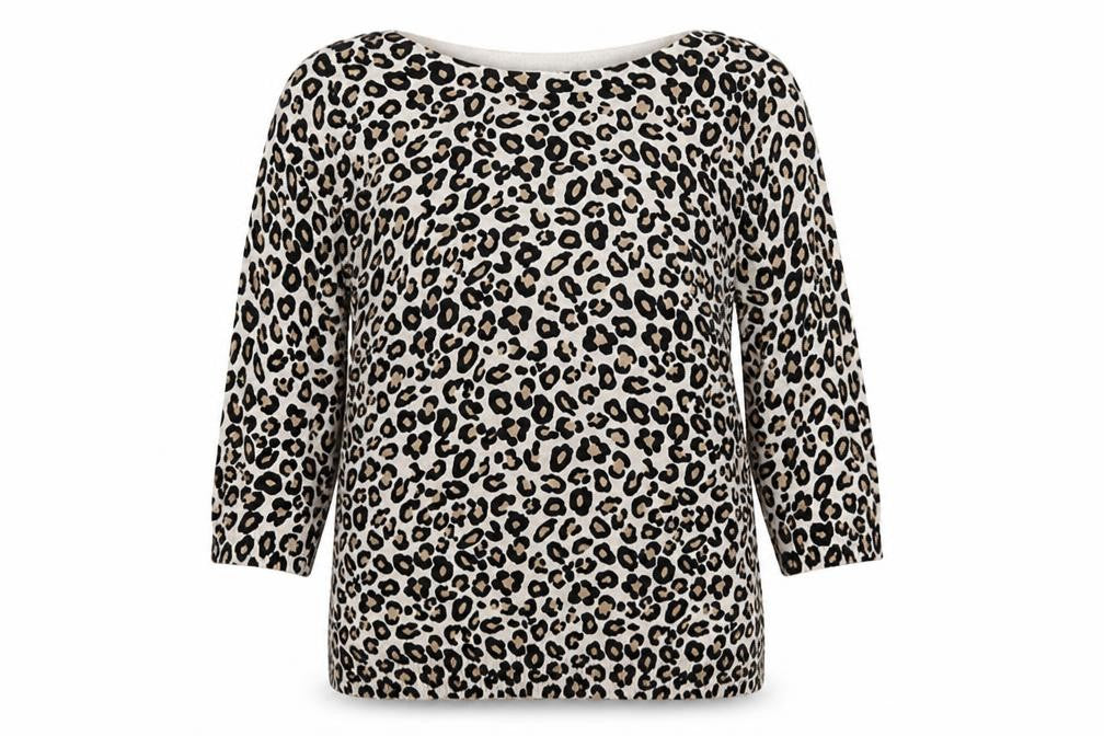 Wallis Womens Beige Round Neck Animal Print Cotton Pullover Jumper Size 6 - Leopard print