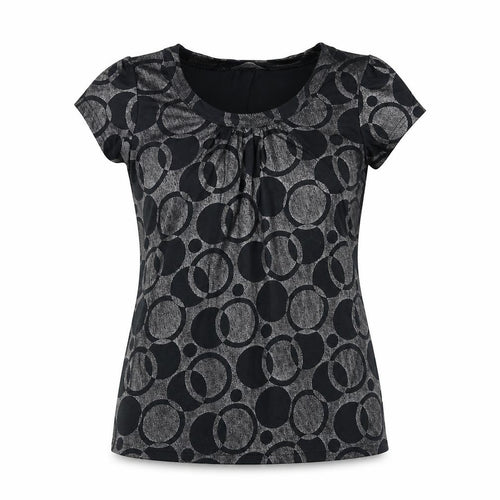 Editions Womens Black Geometric 100% Cotton Basic T-Shirt Size 10 Scoop Neck