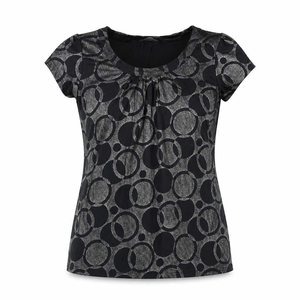 Editions Womens Black Geometric 100% Cotton Basic T-Shirt Size 10 Scoop Neck