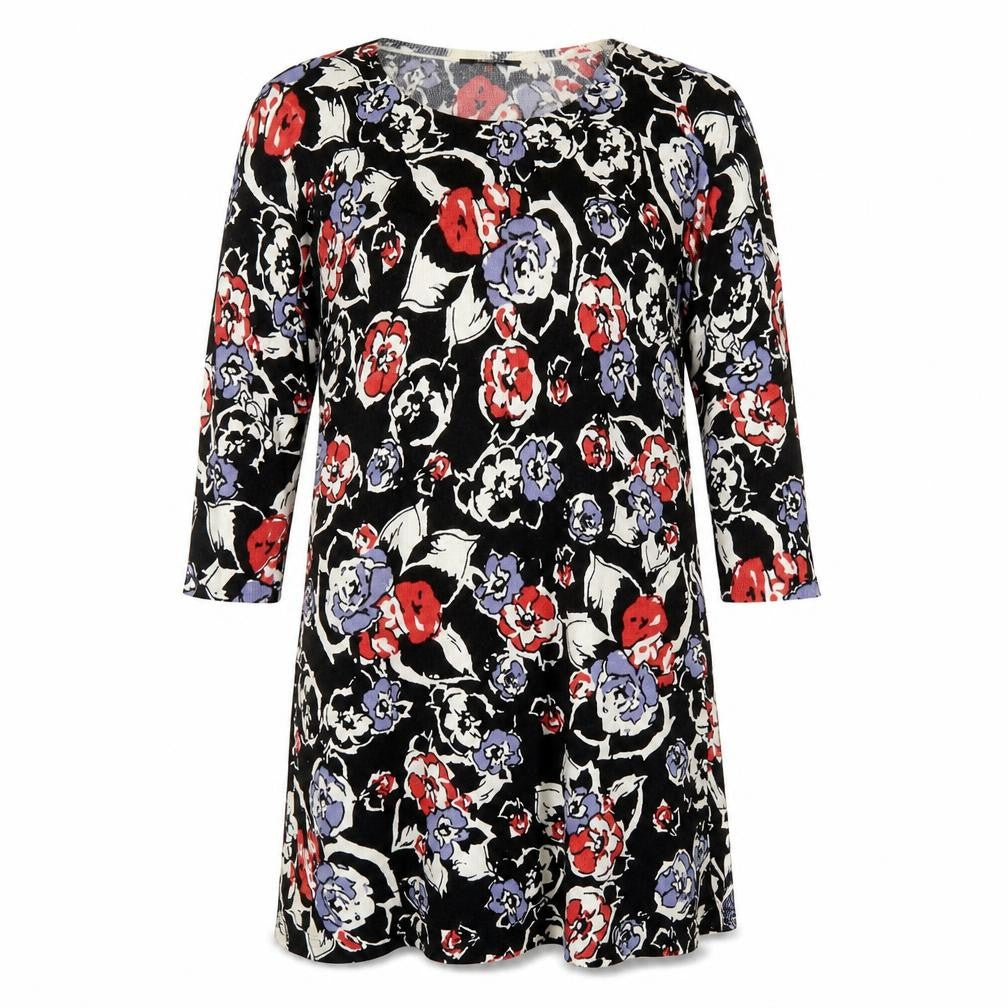 Papaya Womens Black Floral Acrylic A-Line Size 8 Round Neck Pullover