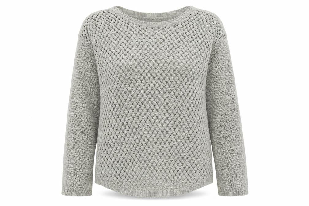 Front view of Luxe women’s grey boat neck acrylic jumper, size XL