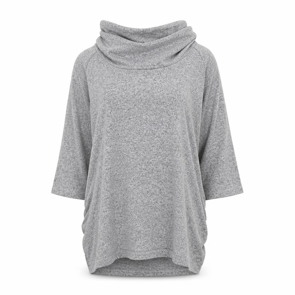 Front view of COIN 1804 women’s grey mock neck viscose jumper, size L
