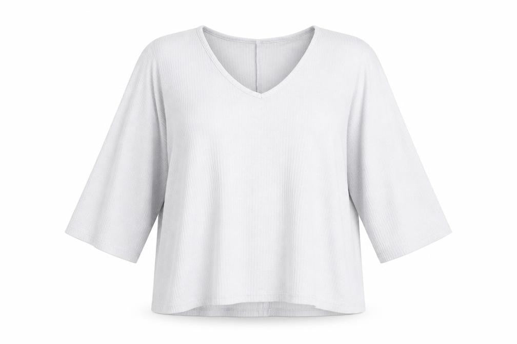 Front view of New Look women’s grey v-neck viscose jumper, size M, - cropped