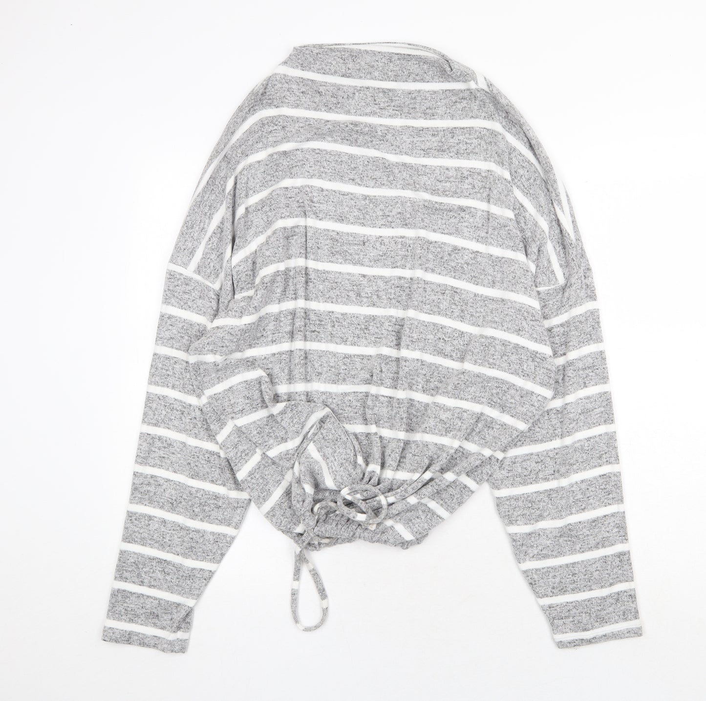 Marks and Spencer Womens Grey Mock Neck Striped Viscose Pullover Jumper Size 20 - Drawstring Hem