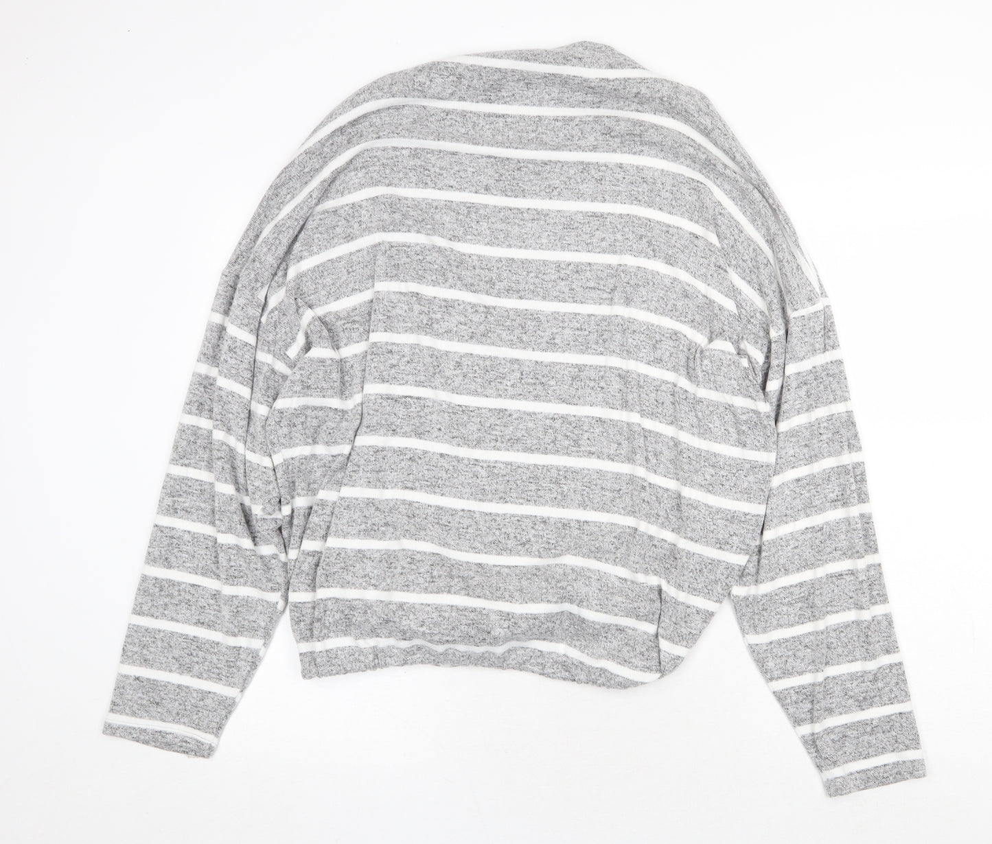 Marks and Spencer Womens Grey Mock Neck Striped Viscose Pullover Jumper Size 20 - Drawstring Hem