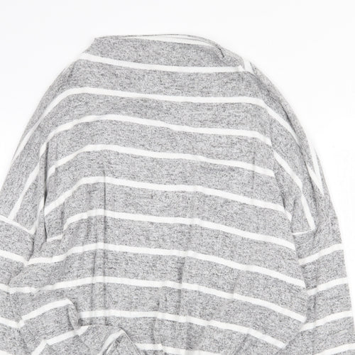 Marks and Spencer Womens Grey Mock Neck Striped Viscose Pullover Jumper Size 20 - Drawstring Hem