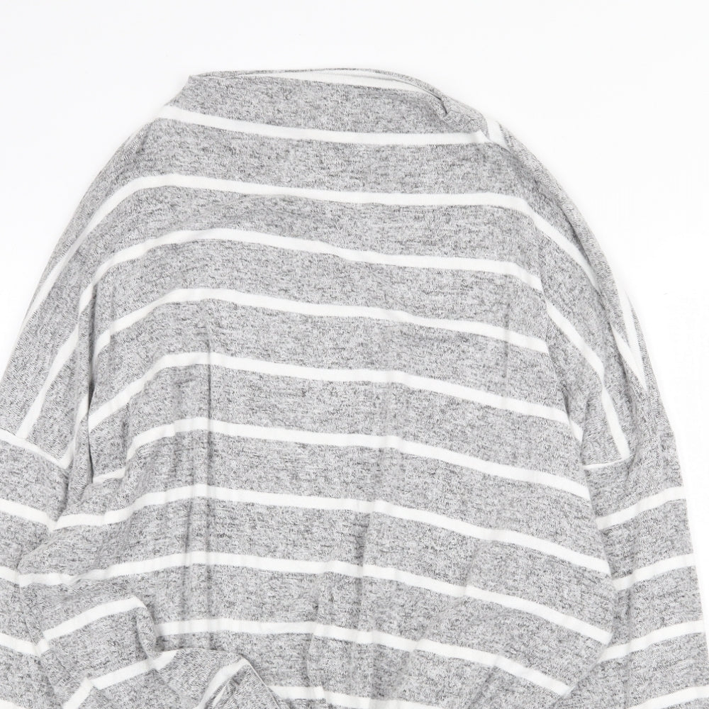 Marks and Spencer Womens Grey Mock Neck Striped Viscose Pullover Jumper Size 20 - Drawstring Hem