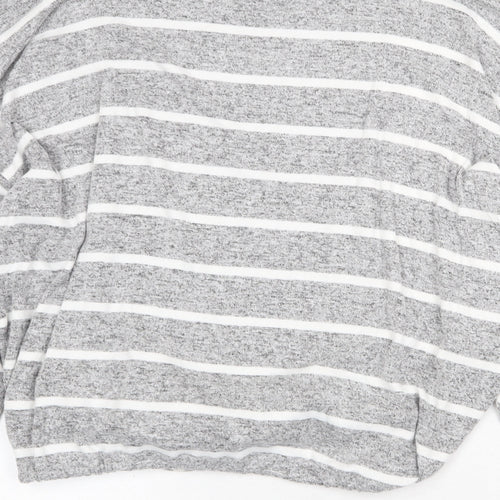 Marks and Spencer Womens Grey Mock Neck Striped Viscose Pullover Jumper Size 20 - Drawstring Hem