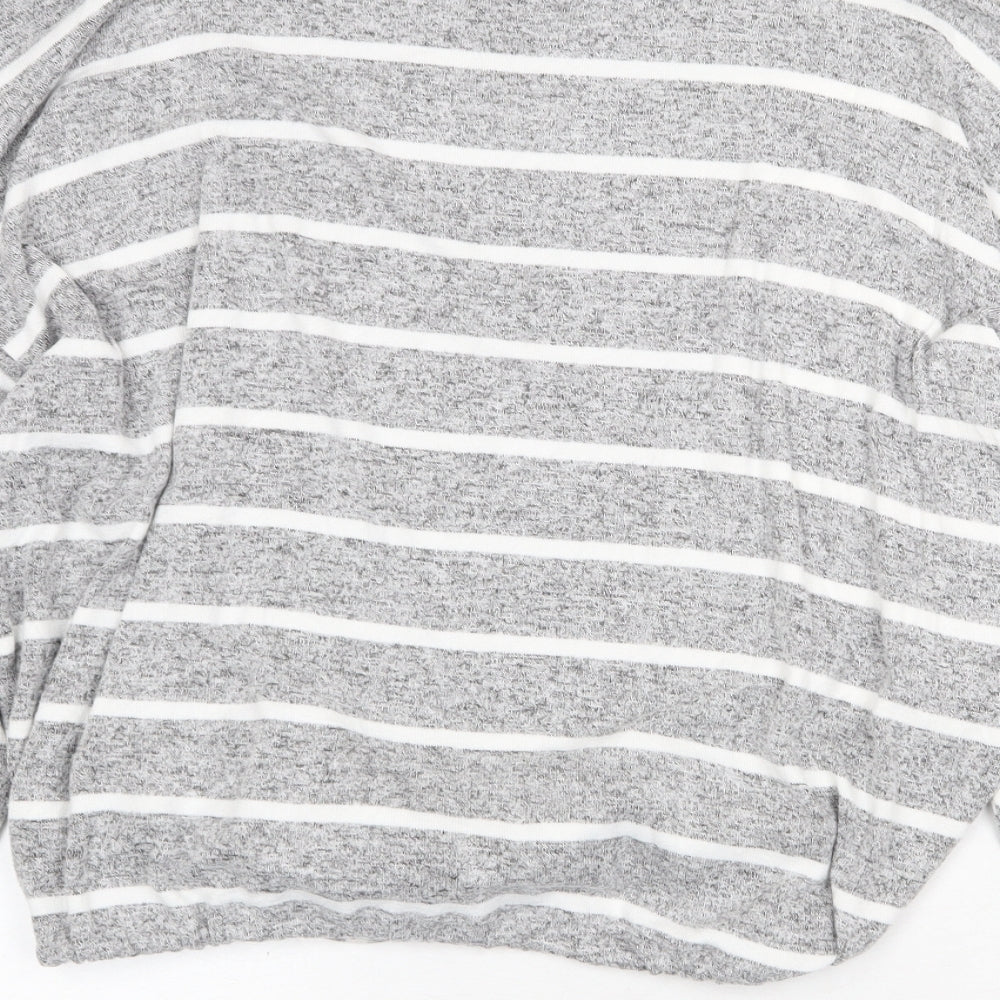 Marks and Spencer Womens Grey Mock Neck Striped Viscose Pullover Jumper Size 20 - Drawstring Hem