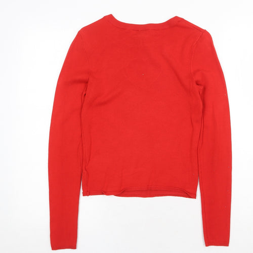 H&M Womens Red Crew Neck Viscose Pullover Jumper Size M - Cut Out Heart Detail