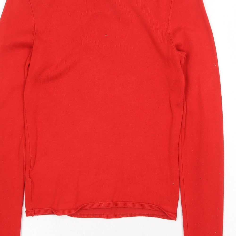 H&M Womens Red Crew Neck Viscose Pullover Jumper Size M - Cut Out Heart Detail