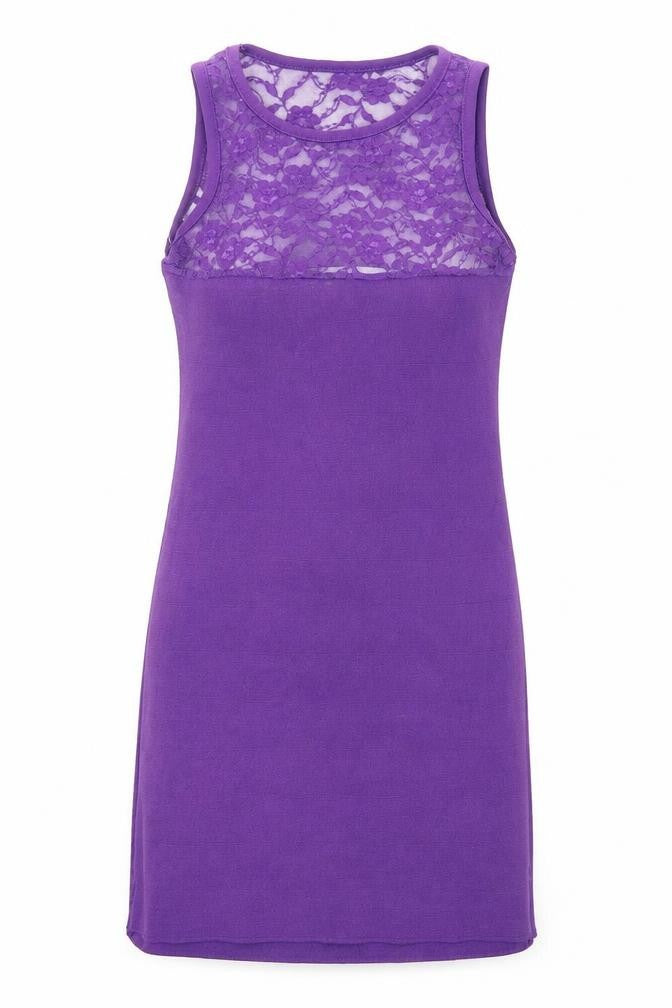 Front view of PK Clothing women’s purple polyester a-line, size S, round neck pullover