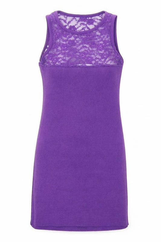 Front view of PK Clothing women’s purple polyester a-line, size S, round neck pullover