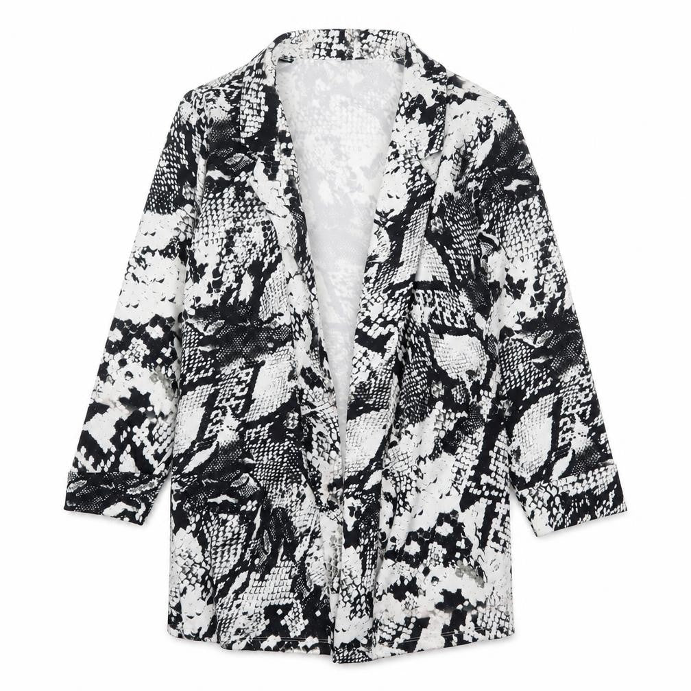 Front view of Melrose women’s black geometric jacket blazer, size UK 14