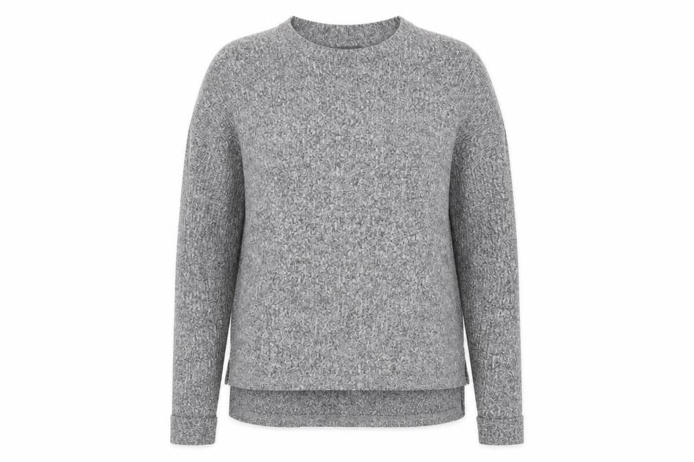 Front view of Primark women’s grey round neck polyester jumper, size S