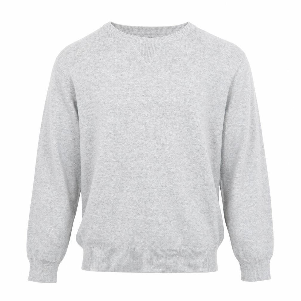 Front view of Easy men’s grey round neck cotton jumper, size M, long sleeve
