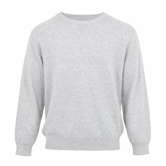 Front view of Easy men’s grey round neck cotton jumper, size M, long sleeve