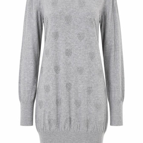 Klass Womens Grey Geometric Viscose Jumper Dress Size S Round Neck Pullover - Heart Pattern
