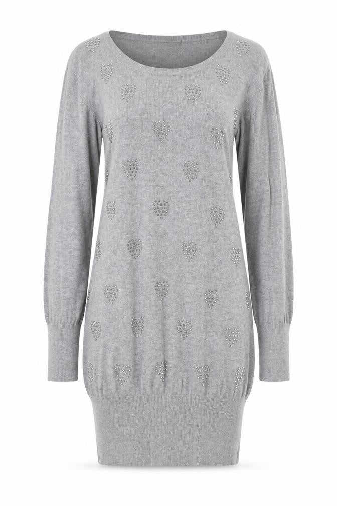 Klass Womens Grey Geometric Viscose Jumper Dress Size S Round Neck Pullover - Heart Pattern